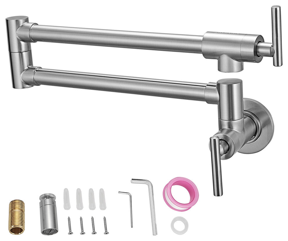 VEVOR Pot Filler Faucet Solid Brass Wall Mount Kitchen Faucet 24.4", Brushed Nickel