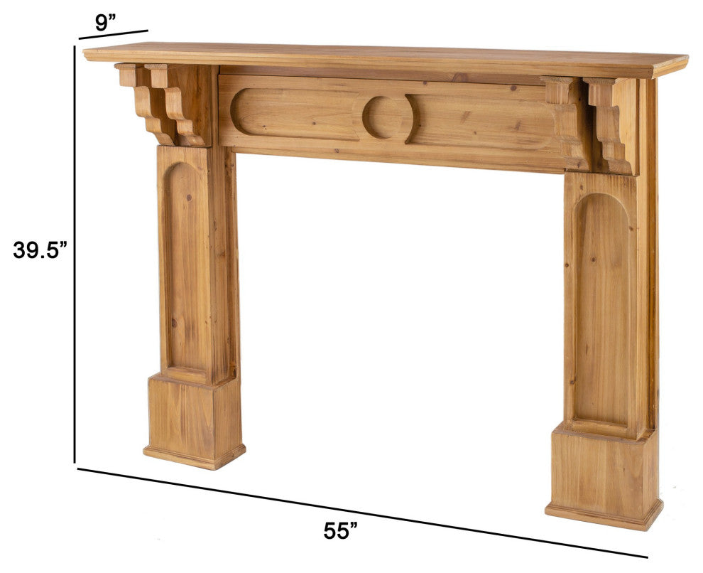 Benzara BM285042 Wall Mount Wood Shelf, Intricate Molded Design Natural Brown