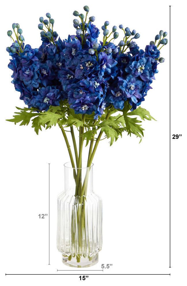 29" Delphinium Artificial Arrangement, Glass Vase