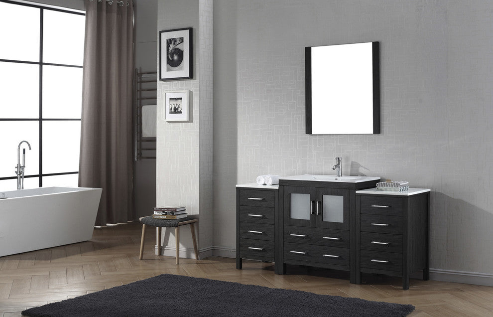 Virtu Dior 64" Single Bathroom Vanity, Zebra Gray, Faucet, Mirror