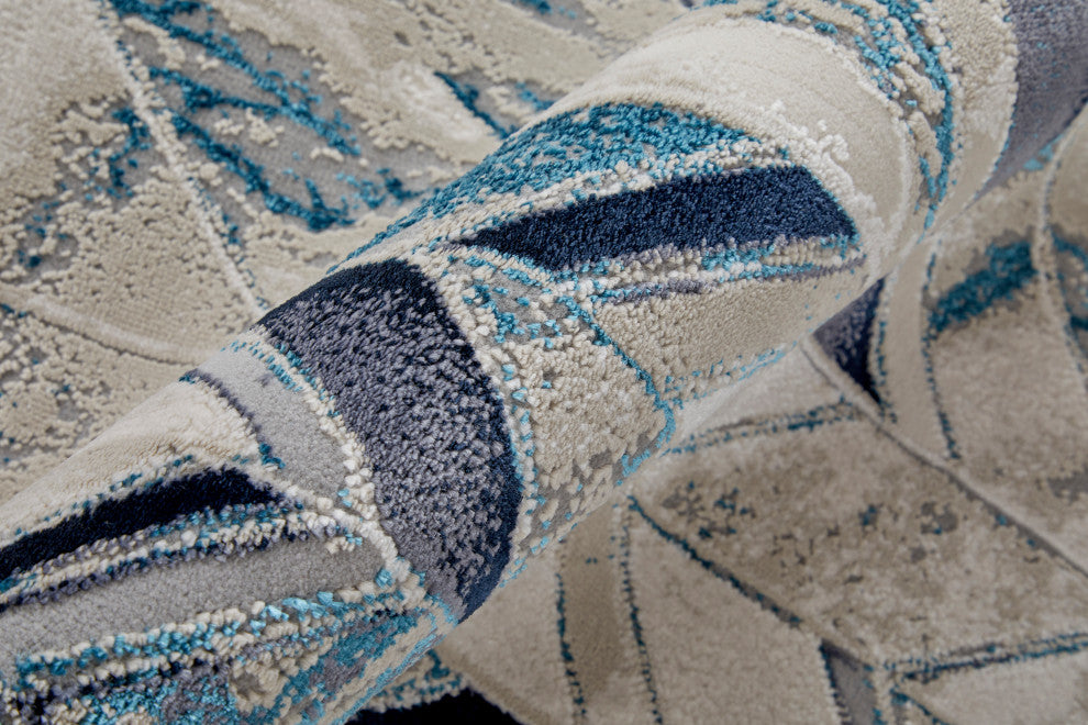 Weave & Wander Armada Modern Navy Blue/Beige Rug, 10'x13'2"