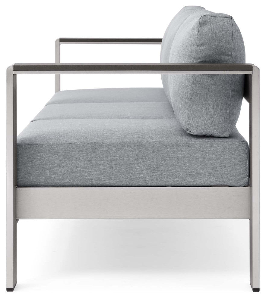 Lounge Sofa, Aluminum, Metal, Silver Gray, Modern, Outdoor Patio Bistro