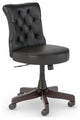 Swivel Office Chair, Armless Seat & Button Tufted Back, Black Pu Leather