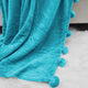Pom Pom Flannel Fleece Throw Blanket, Baltic Blue, 50" X 60"