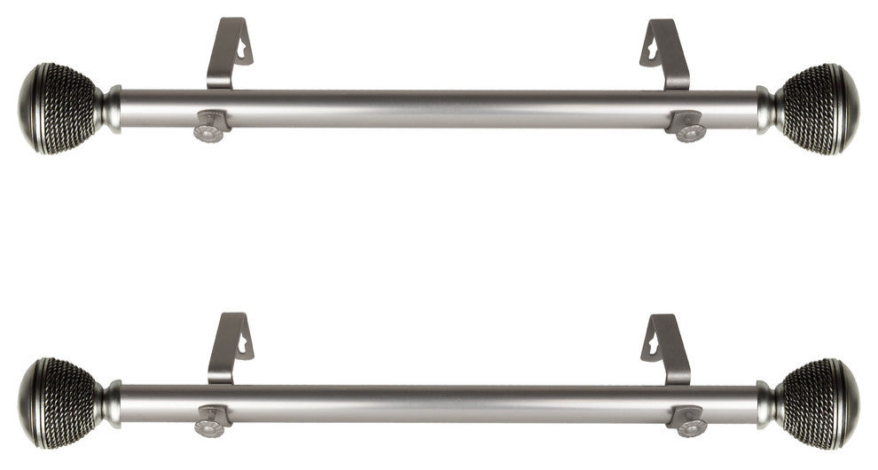 Woven 1" Diameter Side Curtain Rod 12-20" Long, Set of 2, Satin Nickel