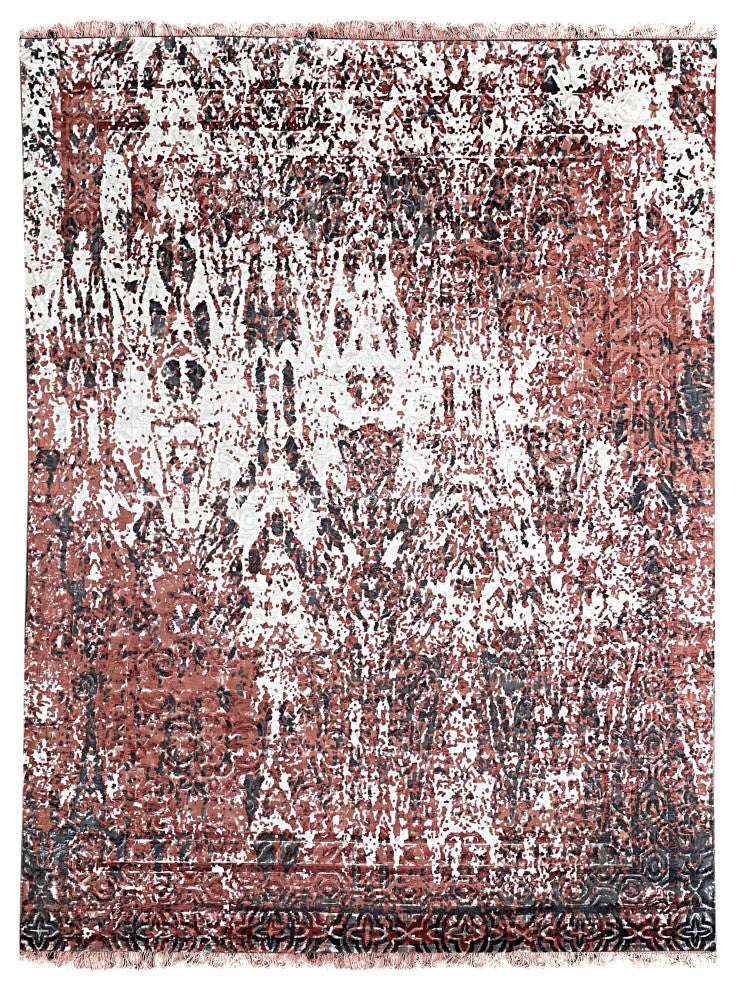 Hand-Knotted Wool Ivory/Red Transitional Modern Modern Rug, 7' X 9'
