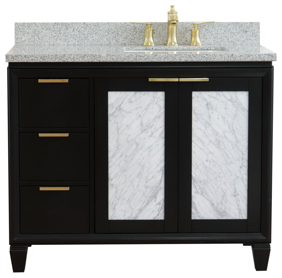 43" Single Vanity, Black Finish With Gray Granite