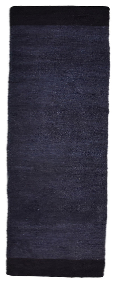 HAND KNOTTED LOOM SILK ECO-FRIENDLY RUG-Runner,Charcoal Black, Contemporary