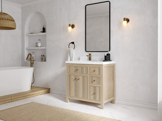 Sonoma Oak 36 Left Offset Bath Vanity with 2" Piatra Gray Quartz