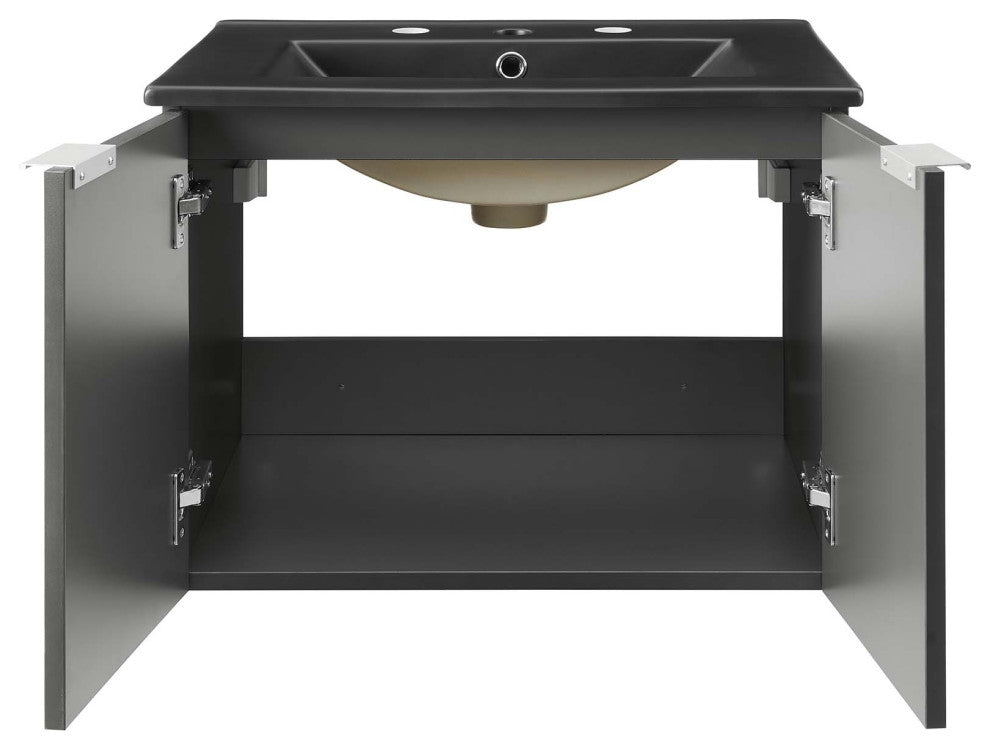 Sink Vanity Cabinet, Wall Mounted, Melamine, Gray Black, Modern, Bathroom