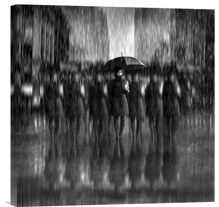 "Girls In The Rain" Stretched Canvas Giclee by Antonyus Bunjamin (Abe), 18"x18"