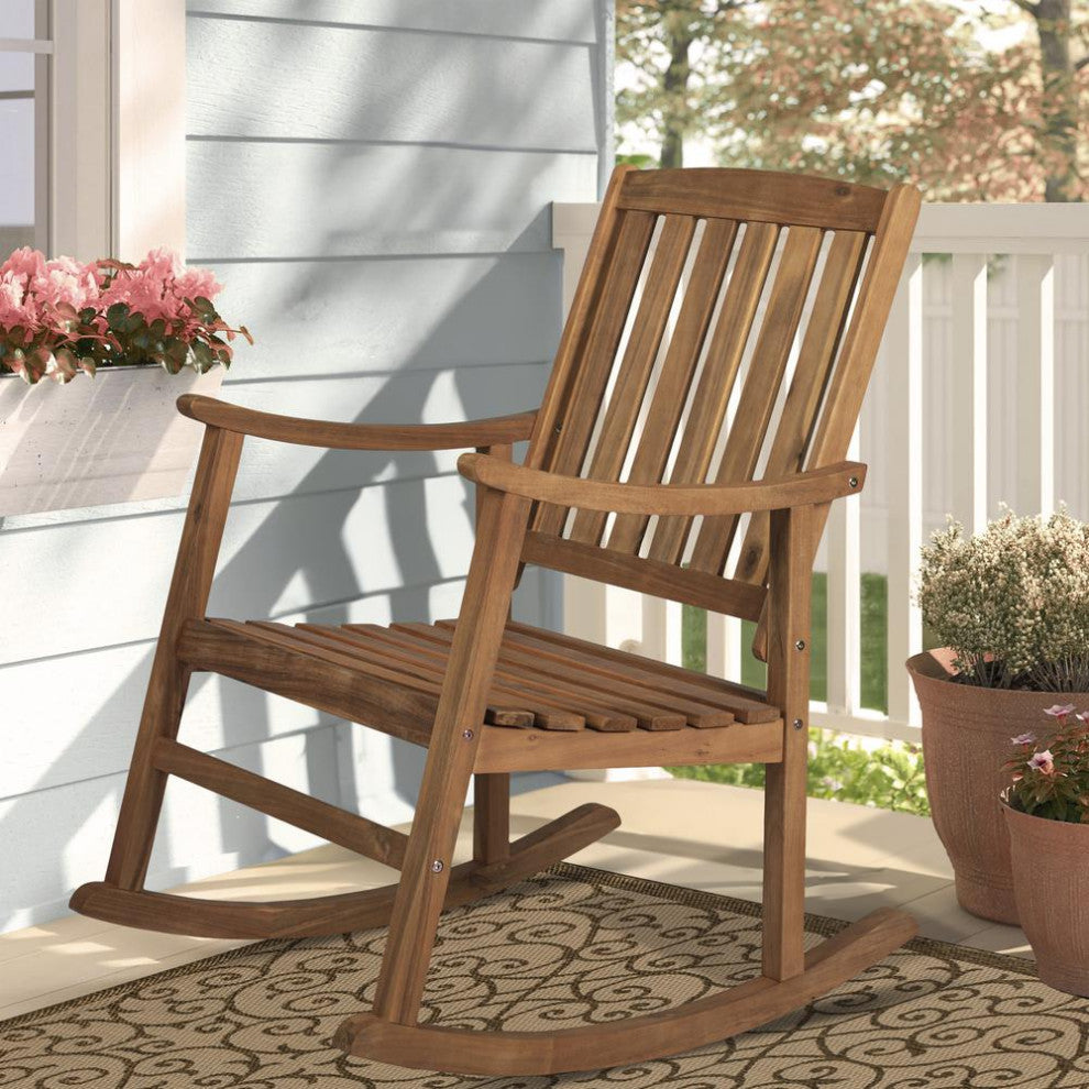 Penny Classic Slat Back Acacia Wood Patio Outdoor Rocking Chair