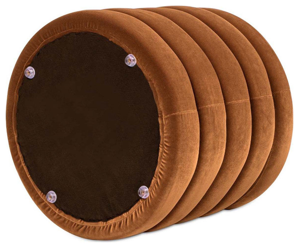Fuji 19" Oversized Horizontal Tufted Round Storage Ottoman, Burnt Orange Velvet