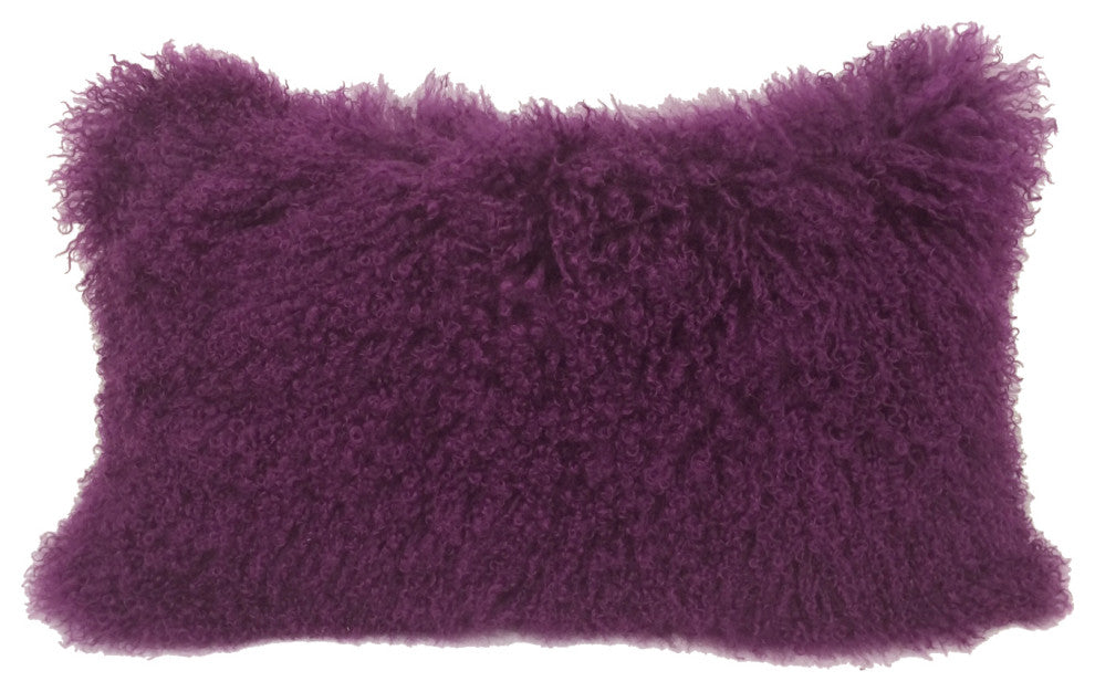 HomeRoots 17" Purple Genuine Tibetan Lamb Fur Pillow With Microsuede Backing