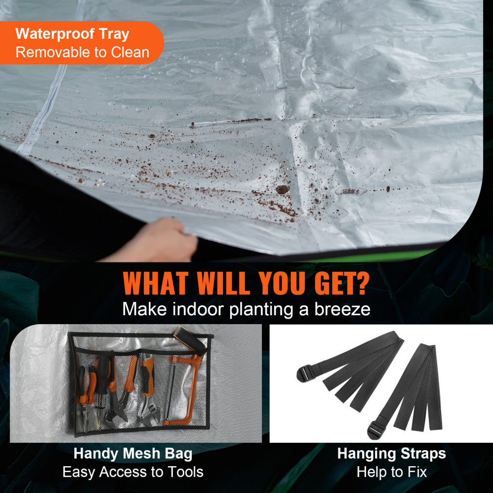 VEVOR Grow Tent 120 x 120 x 80in Indoor Growing Tent Hydroponic Window Door Tray