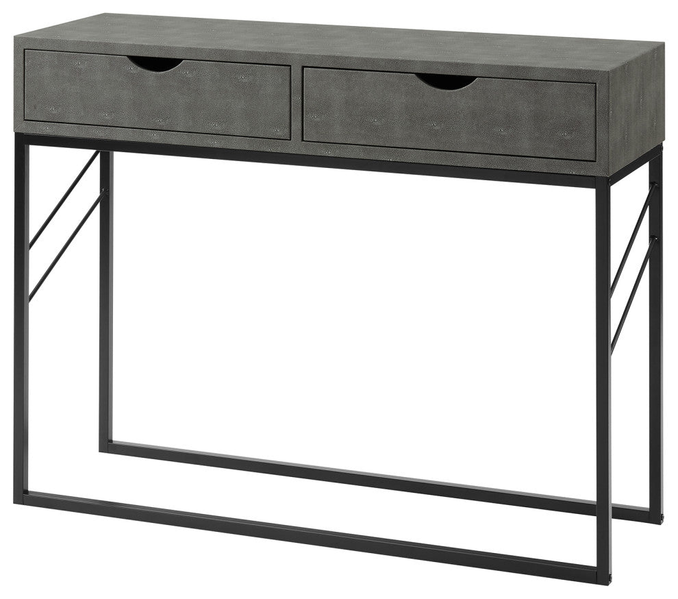 Modern 2-Drawer Faux Shagreen Entry Table - Grey