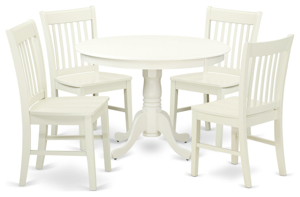 5 Pc Hartland Set, One Round 42In Dinette Table, 4 Dinette Chairs
