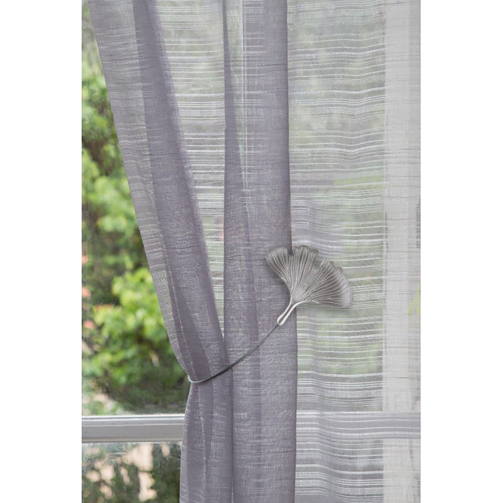 Magnetic Metal Curtain Tiebacks with Ginkgo Leaf Design "“ No Installation Needed, Silver, Pack of 1