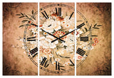 White and Yellow Floral Pattern Traditional 3 Panels Metal Clock