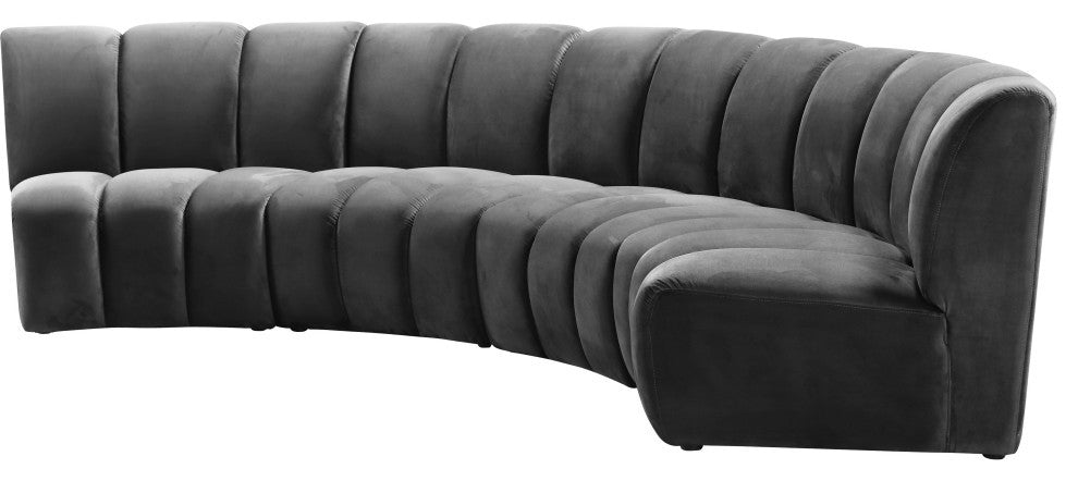 Infinity Channel Tufted Velvet Modular Chair, Gray, 4 Piece