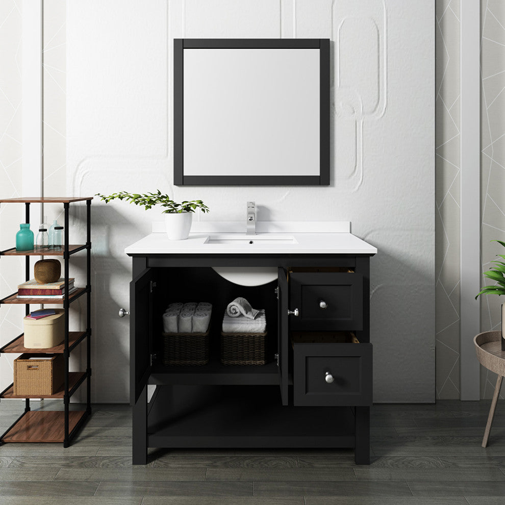 Fresca Manchester 40" Black Vanity With Mirror
