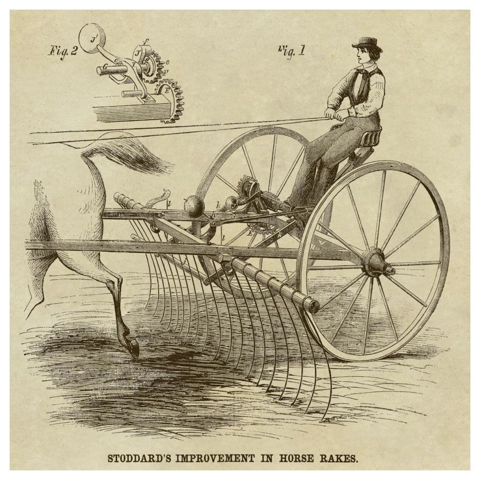 "Stoddard's Improvement in Horse Rakes" Paper Print by Inventions, 42"x42"