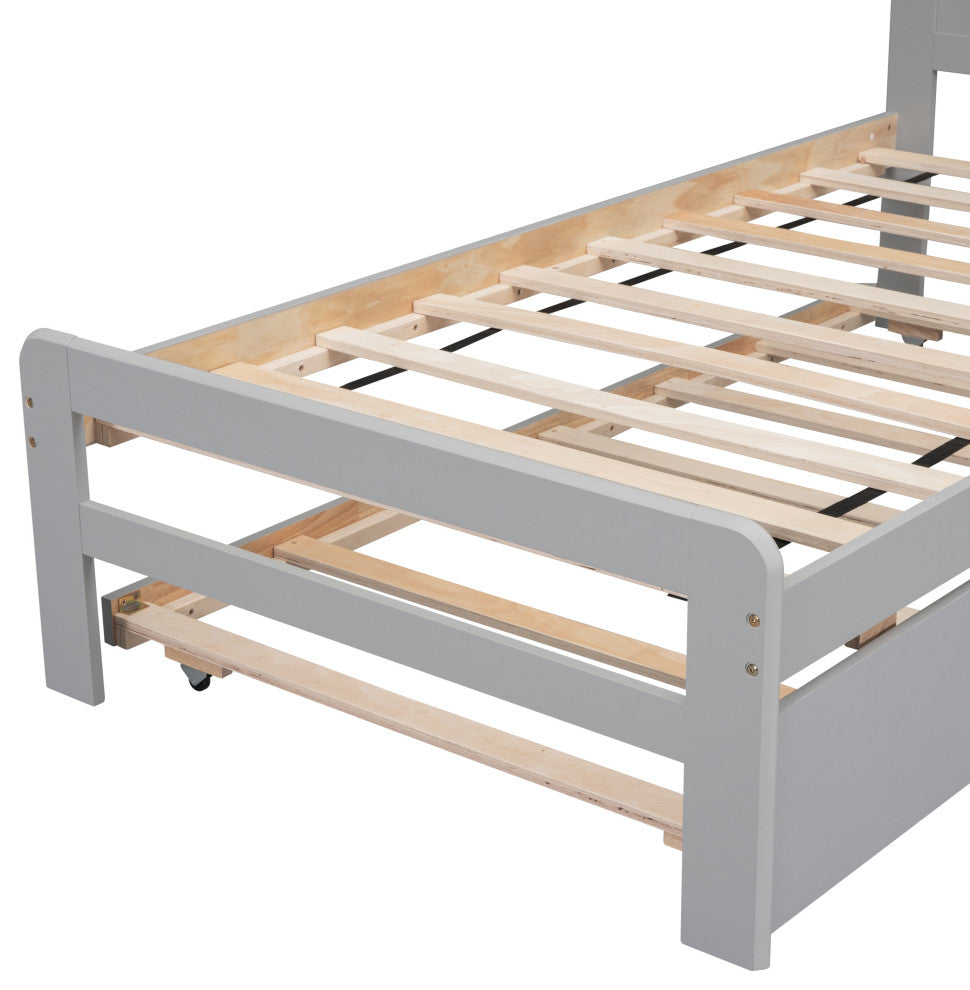 Gewnee Modern Design Twin Size Platform Bed Frame with Trundle