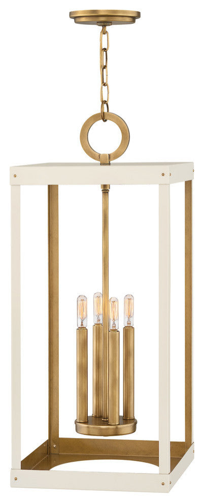 Hinkley Porter Large Open Frame Pendant, Heritage Brass With Warm White accent