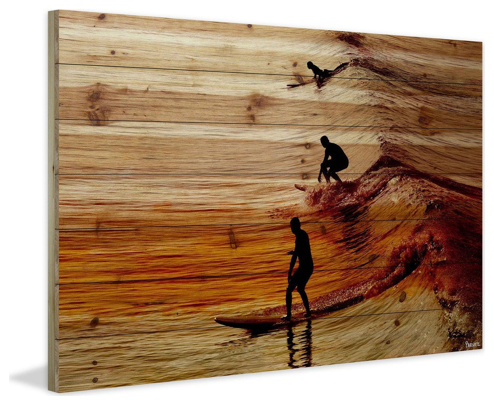 "Surfing the Wave" Print on Natural Pine Wood, 60"x40"