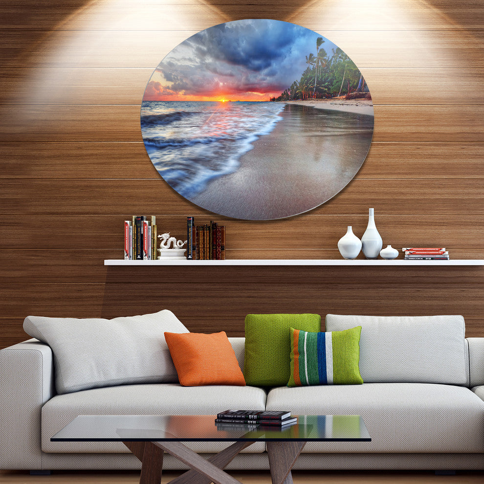 Fluffy Dark Clouds Over Ocean, Seashore Art Disc Metal Wall Art, 36"