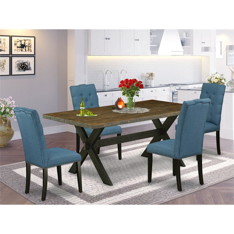 X677El121-5, 5-Piece Dining Set Table Top and 4 Chairs, Wire Brushed Black