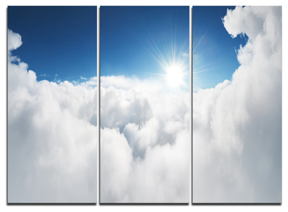 "Blue Sky and Sun over Clouds" Canvas Art, 3 Panels, 36"x28"