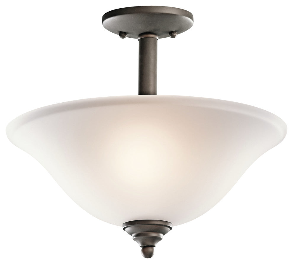 Pendant/Semi Flush 2-Light, Olde Bronze/Satin Etched Glass, Standard