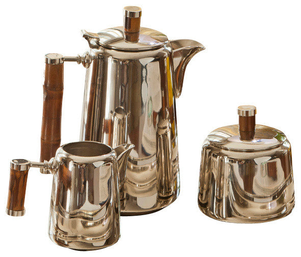Tea Set With Bamboo Handle, Nickel