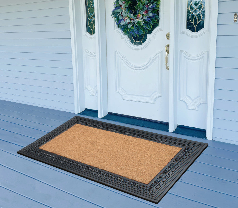 Rubber And Coir, 24"x39" Heavy Duty Outdoor Doormat, Black/Beige