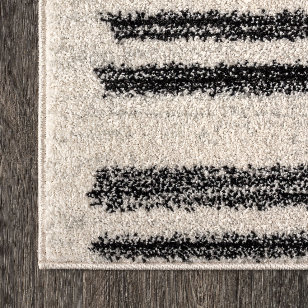 Khalil Modern Berber Stripe Area Rug, Cream/Black, 4 X 6