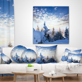 Foggy White Winter Forest Landscape Wall Throw Pillow, 18"x18"