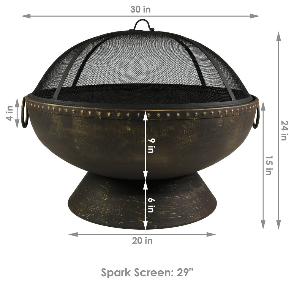 Sunnydaze Outdoor Firebowl Fire Pit With Handles and Spark Screen, 30"