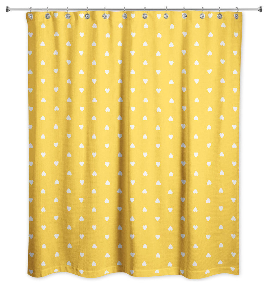 Tiny Hearts Pattern in Yellow Shower Curtain