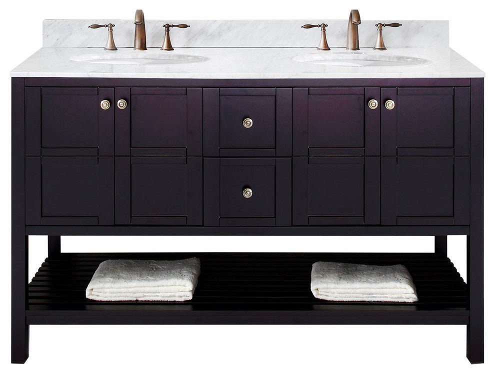 Winterfell 60" Double Bathroom Vanity Set, Espresso