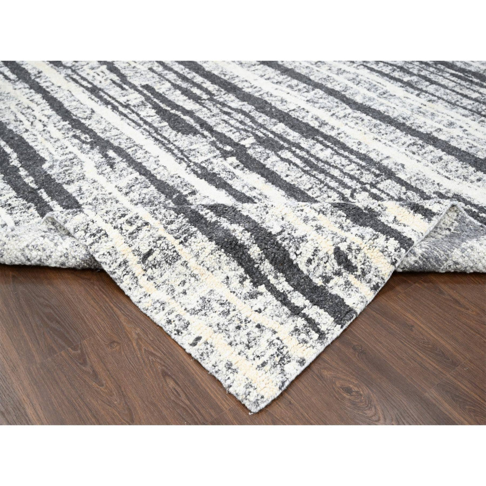 Black With Ivory Hand Knotted Wool Modern Design Oversize Oriental Rug 12'x14'9"