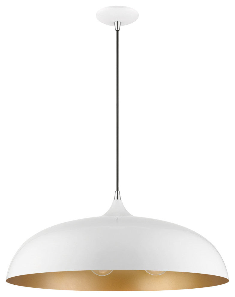 Amador 3 Light Shiny White With Polished Chrome Accents Large Pendant