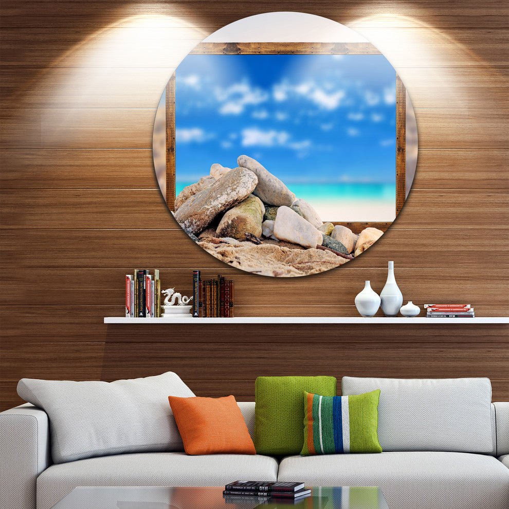 Framed Blue Sky Over Sea, Seashore Art Round Wall Art, 23"