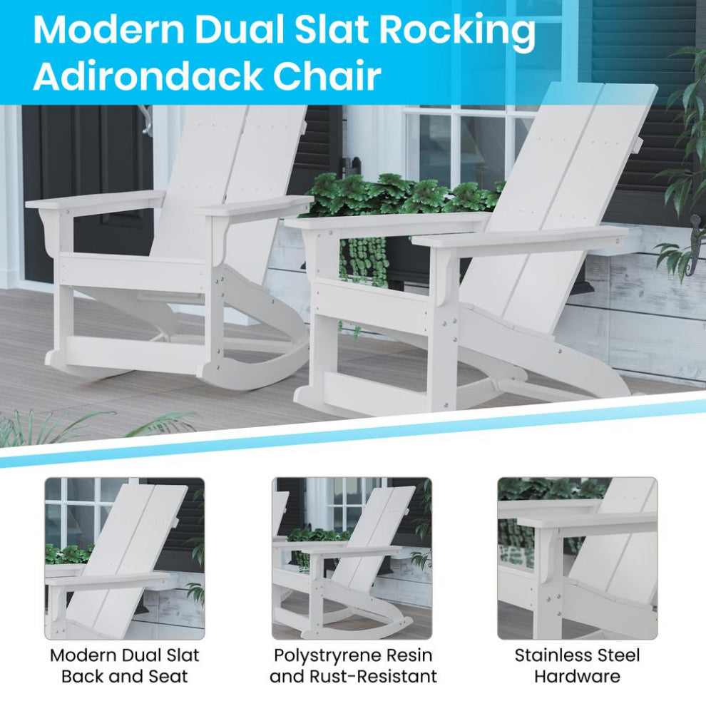 Finn Outdoor Rocking Adirondack Chair w/Rust Resistant Stainless Steel Hardware, White