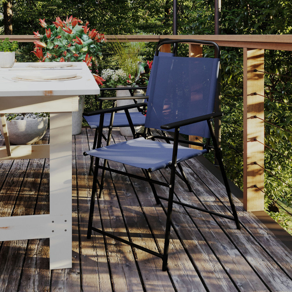 Mystic Patio Sling Chairs with Armrests Set of 2, Navy