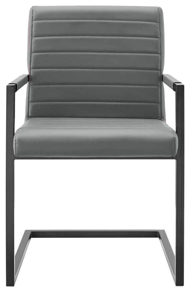 Side Dining Chair, Set of 2, Faux Vegan Leather, Gray, Modern, Cafe Bistro