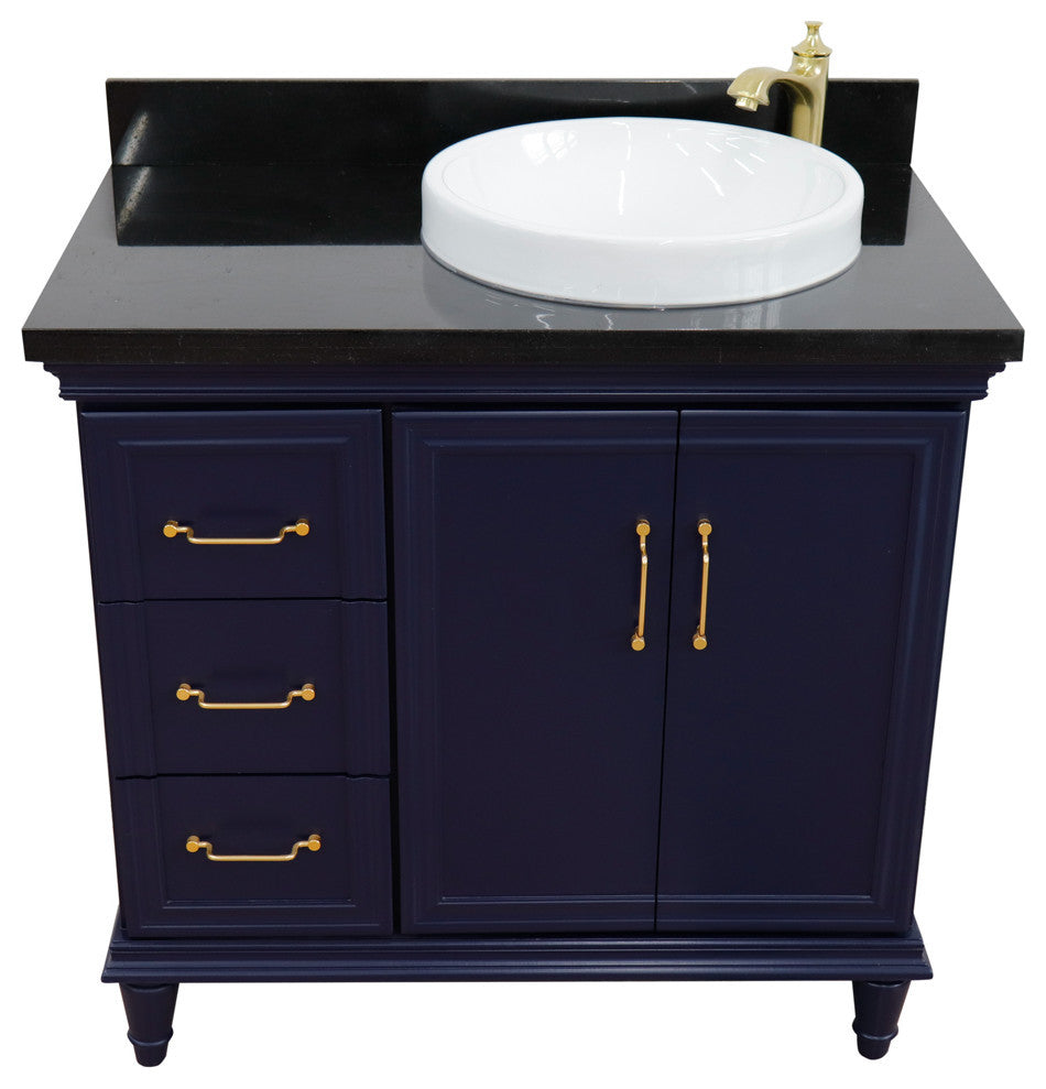37" Single Vanity, Blue Finish With Black Galaxy