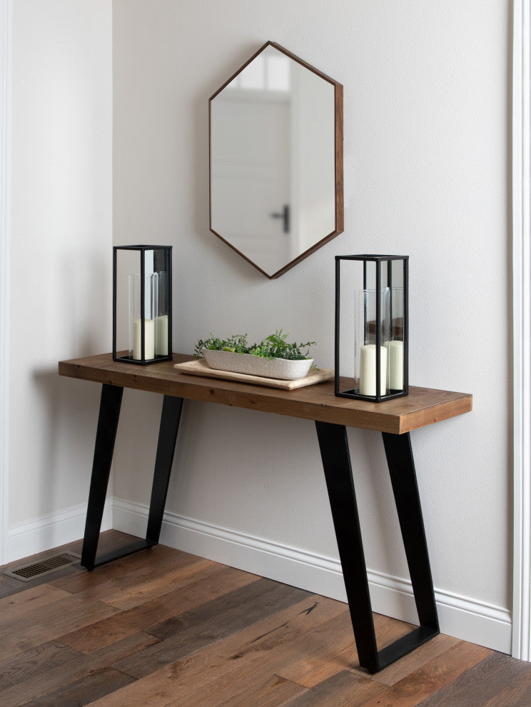 Rhodes Framed Hexagon Wall Mirror, Walnut Brown, 22x31