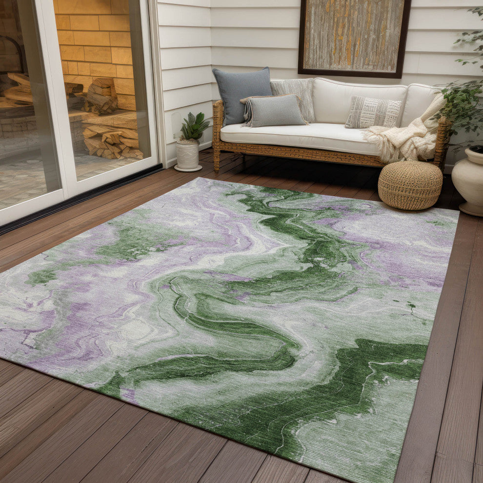 Machine Washable Indoor/Outdoor Chantille ACN1862 Olive 10' x 14' Rug