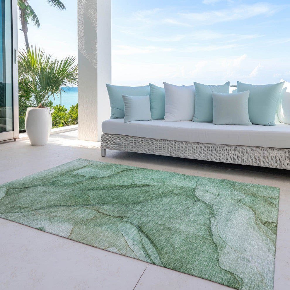 Machine Washable Indoor/Outdoor Chantille ACN607 Green 10' x 14' Rug